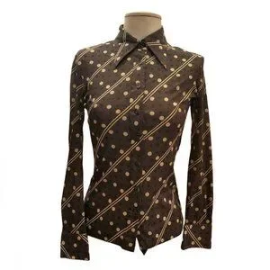 Vintage | Tops | Vintage 7s Hukapoo Disco Style Brown And Crme Polka ...